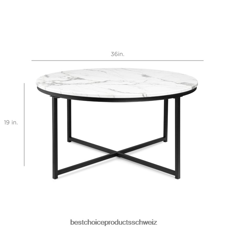 Best Choice Products Runder Couchtisch mit Platte aus Kunstmarmor und Metallgestell Schwarz 2JD022654