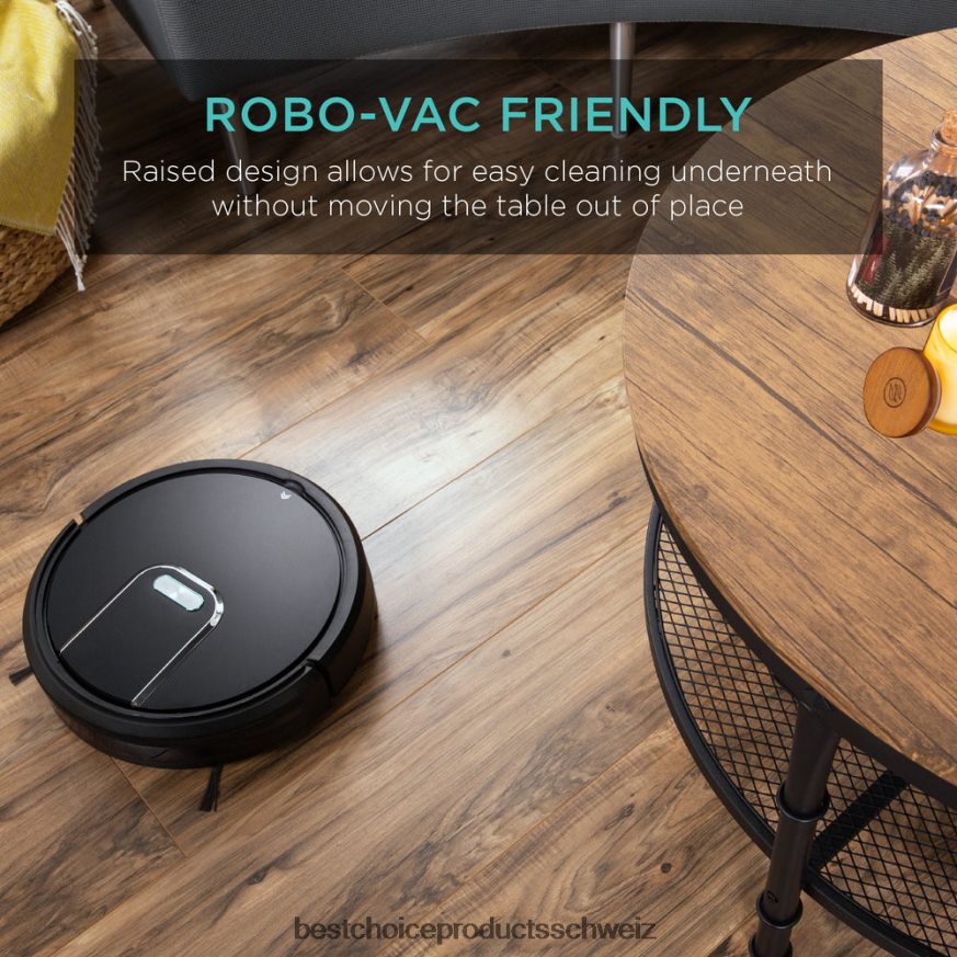 Best Choice Products Runder Industrie-Couchtisch aus Holz und Stahl mit 2 Ebenen und Ablagefächern braun 2JD022355