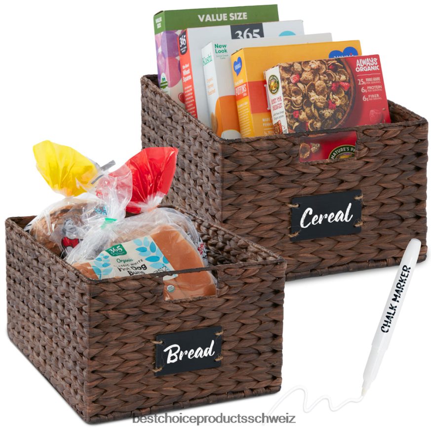 Best Choice Products Set aus 2 Vorratskörben aus Wasserhyazinthe mit Kreidetafel und Marker braun 2JD022641
