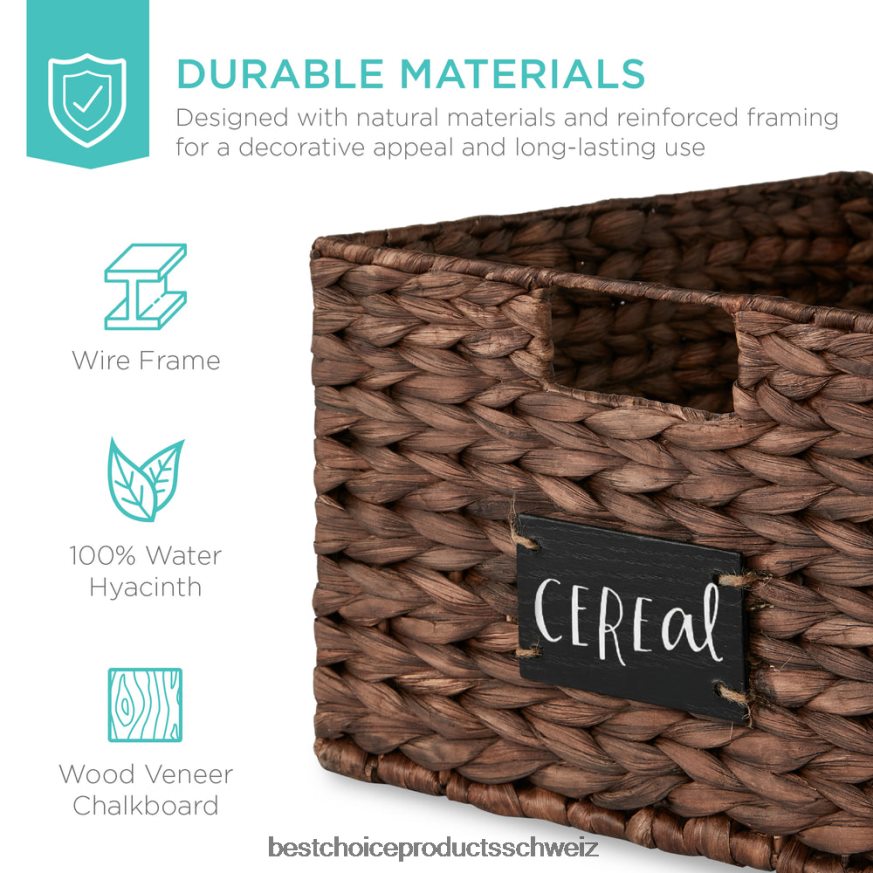 Best Choice Products Set aus 2 Vorratskörben aus Wasserhyazinthe mit Kreidetafel und Marker braun 2JD022641