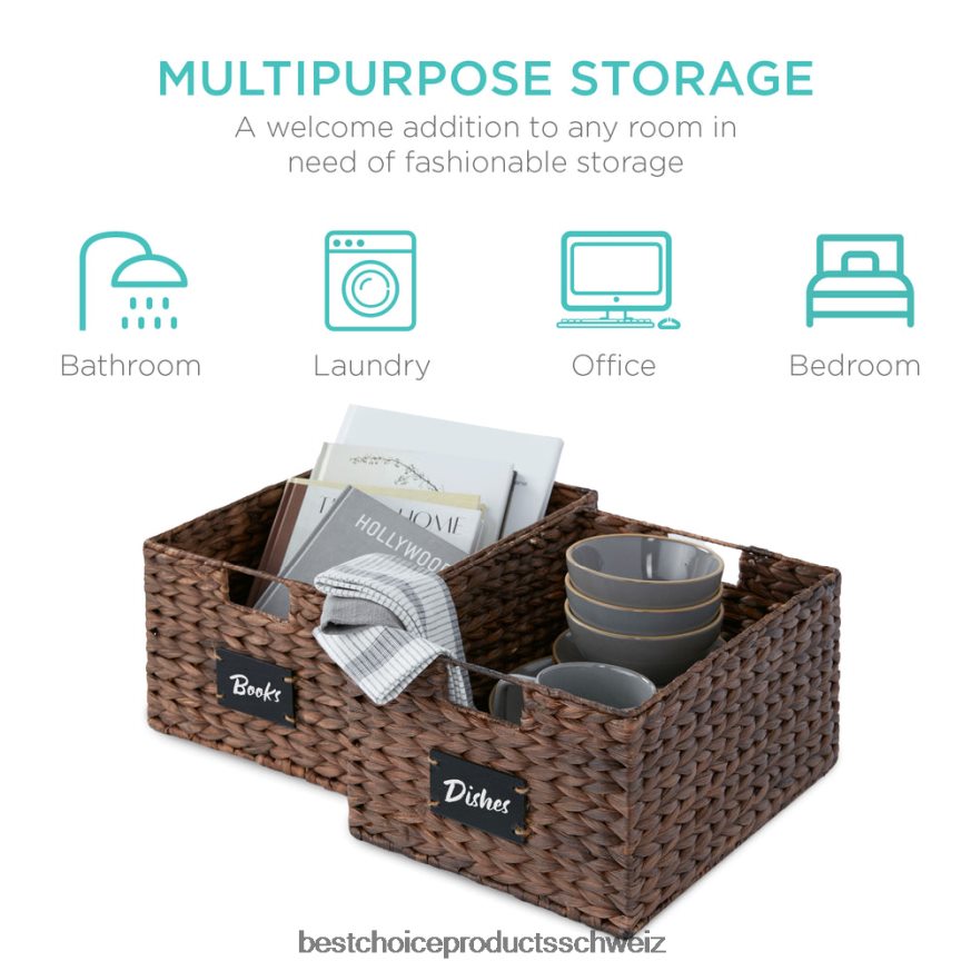 Best Choice Products Set aus 2 Vorratskörben aus Wasserhyazinthe mit Kreidetafel und Marker braun 2JD022641