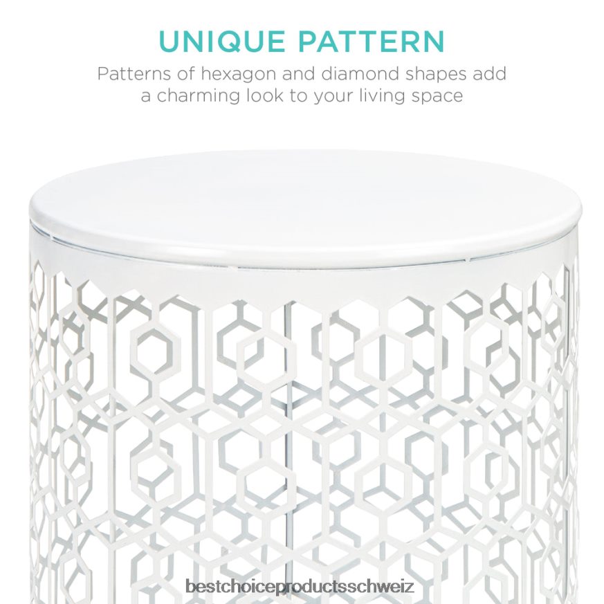 Best Choice Products Set aus 2 dekorativen, runden Beistelltisch-Nachttischen mit ineinander steckbarem Design Weiß 2JD0221245