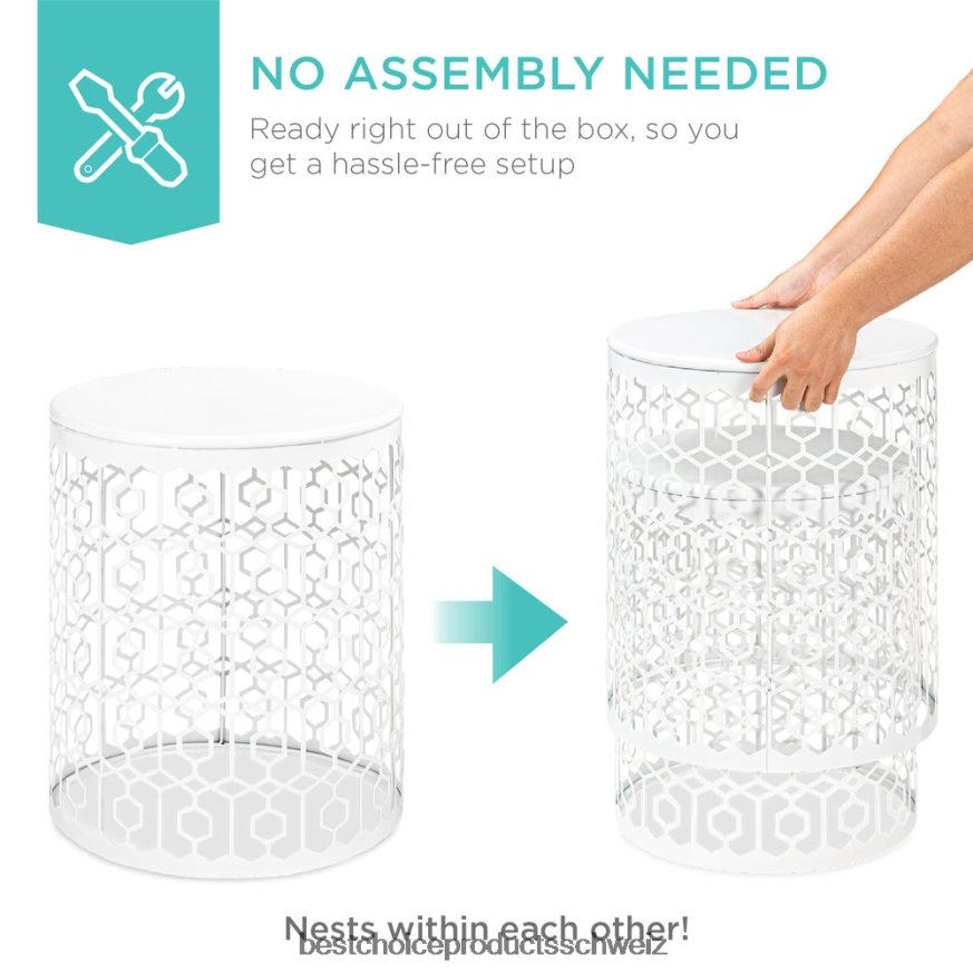 Best Choice Products Set aus 2 dekorativen, runden Beistelltisch-Nachttischen mit ineinander steckbarem Design Weiß 2JD0221245
