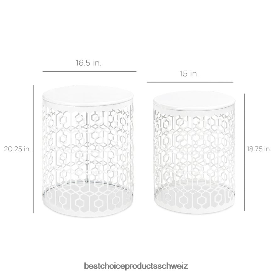 Best Choice Products Set aus 2 dekorativen, runden Beistelltisch-Nachttischen mit ineinander steckbarem Design Weiß 2JD0221245