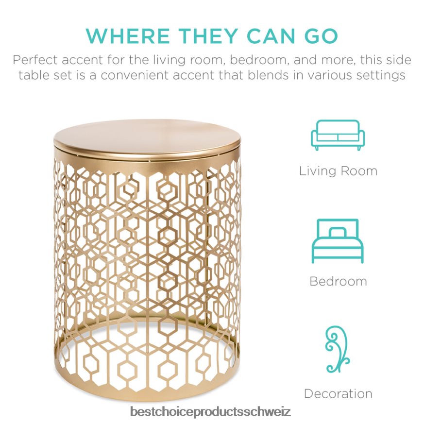 Best Choice Products Set aus 2 dekorativen, runden Beistelltisch-Nachttischen mit ineinander steckbarem Design Weiß 2JD0221245