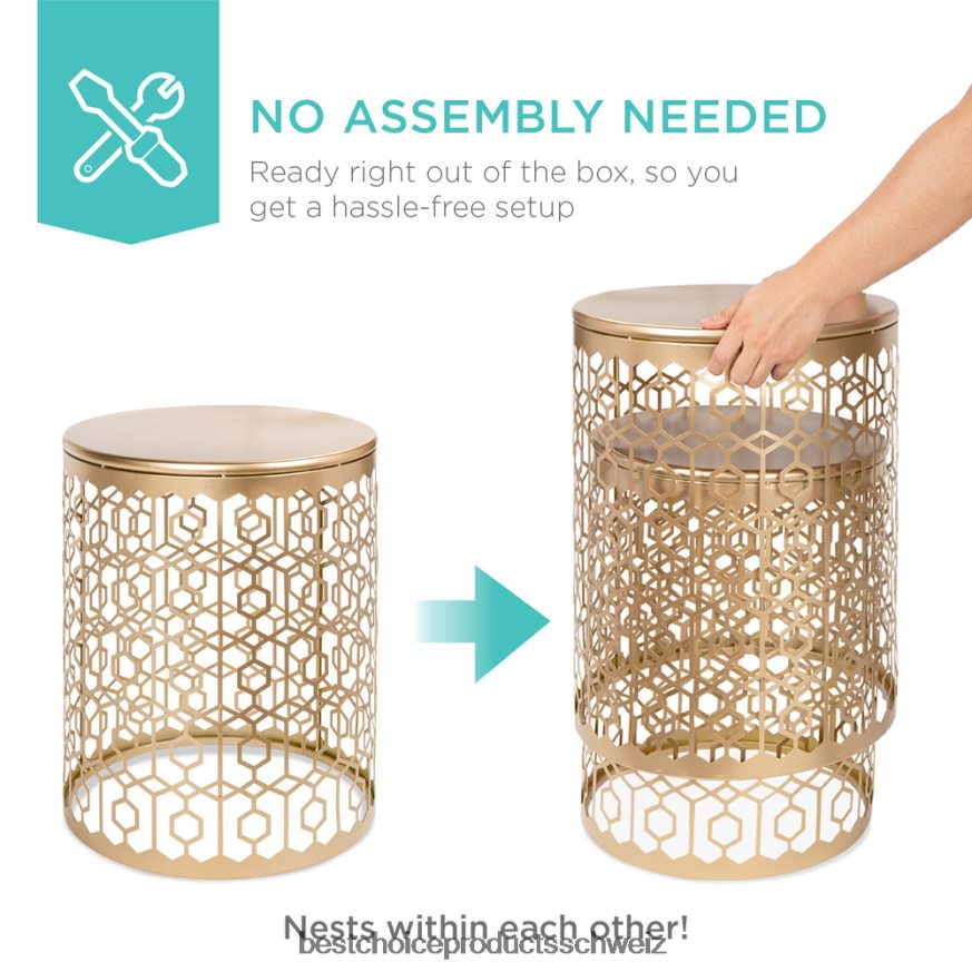 Best Choice Products Set aus 2 dekorativen, runden Beistelltisch-Nachttischen mit ineinander steckbarem Design Weiß 2JD0221245