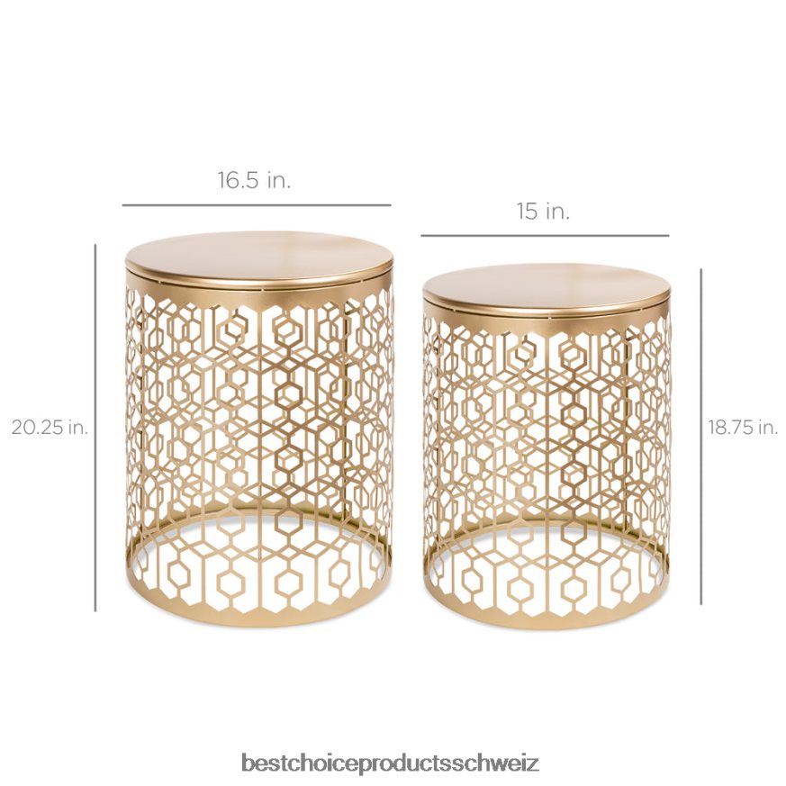 Best Choice Products Set aus 2 dekorativen, runden Beistelltisch-Nachttischen mit ineinander steckbarem Design Weiß 2JD0221245