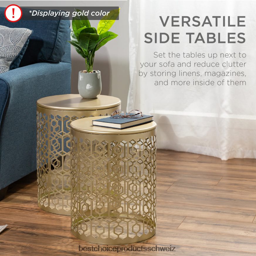 Best Choice Products Set aus 2 dekorativen, runden Beistelltisch-Nachttischen mit ineinander steckbarem Design Weiß 2JD0221245