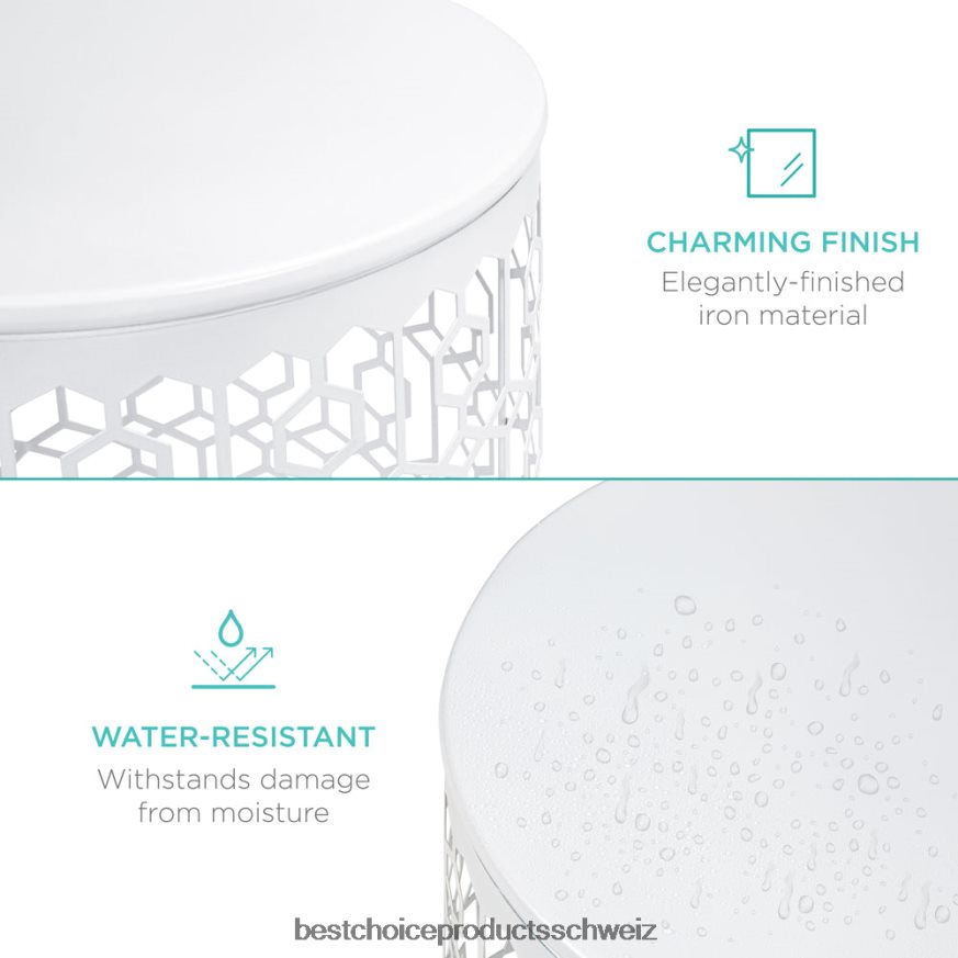Best Choice Products Set aus 2 dekorativen, runden Beistelltisch-Nachttischen mit ineinander steckbarem Design Weiß 2JD0221245