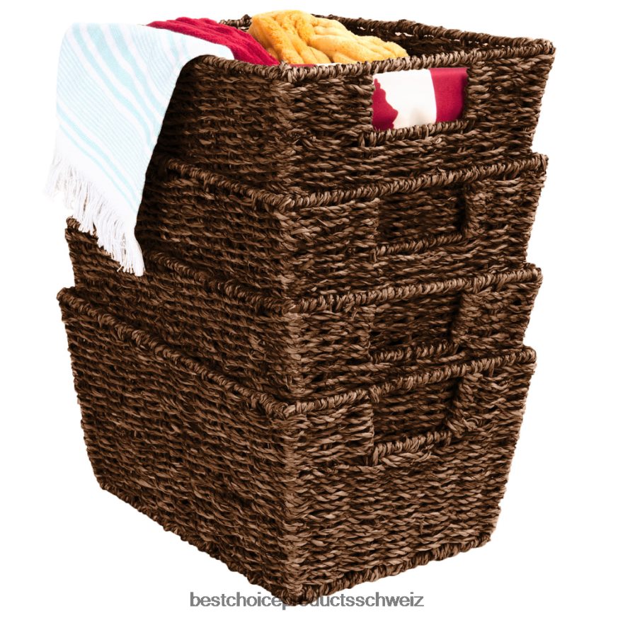 Best Choice Products Set aus 4 Aufbewahrungskörben aus Seegras, Wäsche-Organizer mit Einsteckgriffen braun 2JD022730