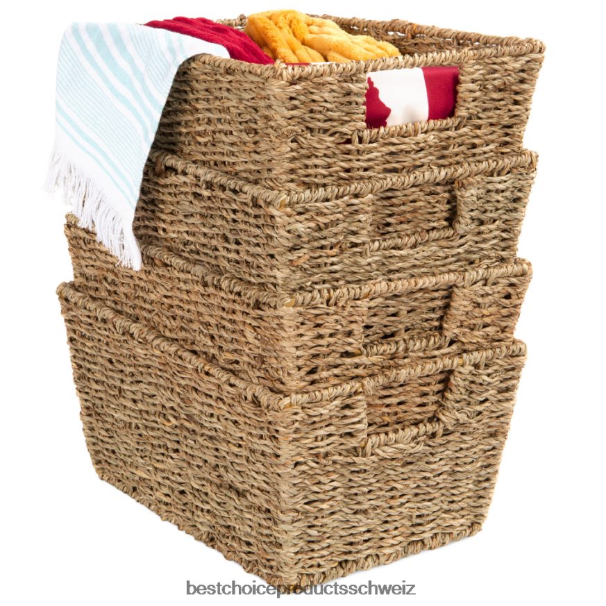 Best Choice Products Set aus 4 Aufbewahrungskörben aus Seegras, Wäsche-Organizer mit Einsteckgriffen natürlich 2JD022729