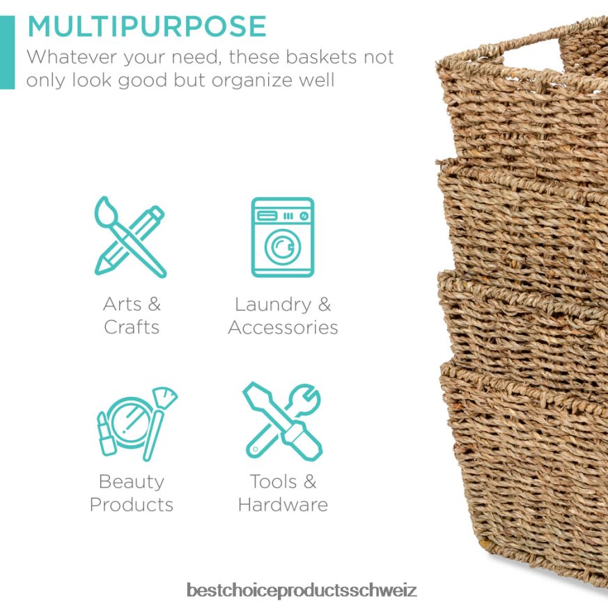 Best Choice Products Set aus 4 Aufbewahrungskörben aus Seegras, Wäsche-Organizer mit Einsteckgriffen natürlich 2JD022729
