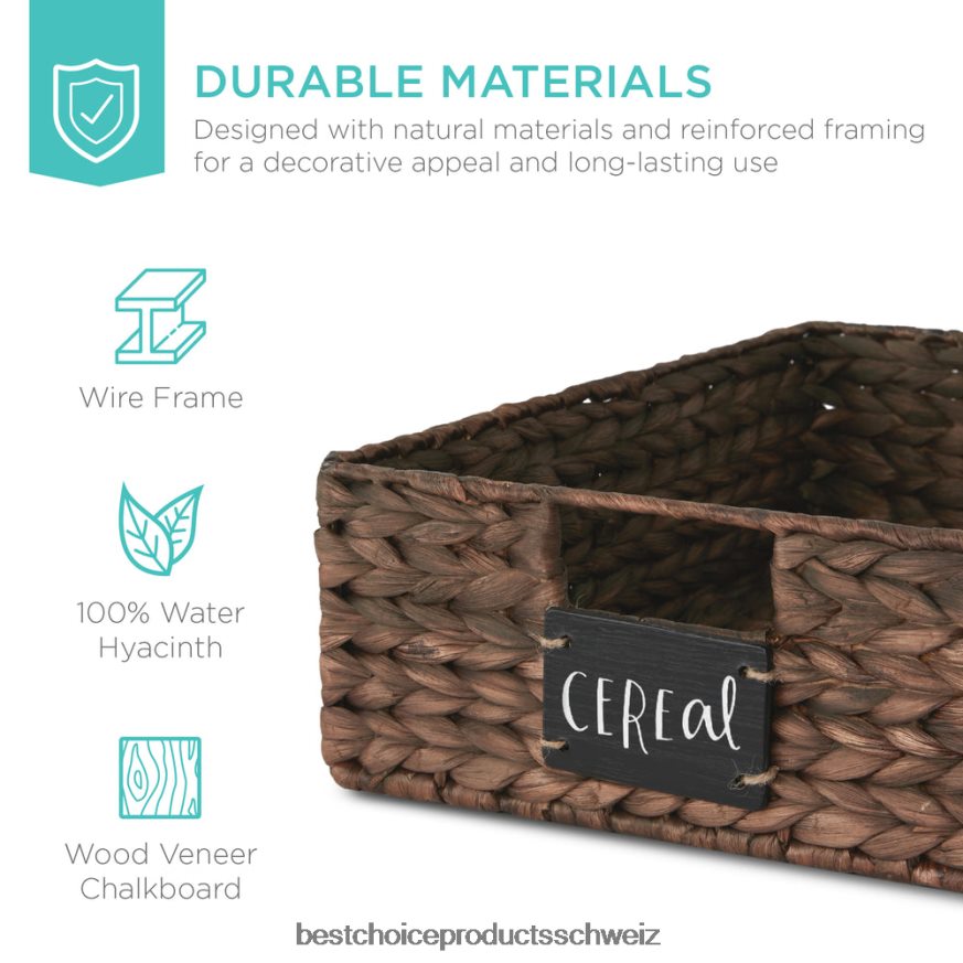 Best Choice Products Set aus 4 Vorratskörben aus Wasserhyanzinthe mit Kreidetafel und Kreidemarker braun 2JD022390
