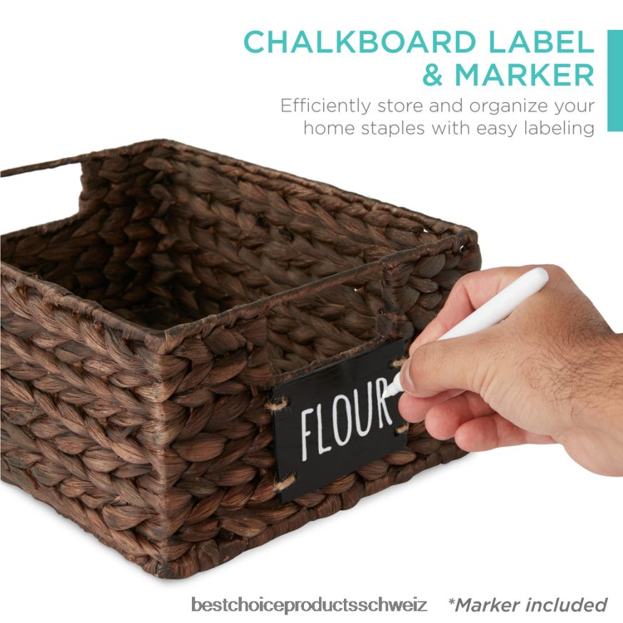 Best Choice Products Set aus 4 Vorratskörben aus Wasserhyazinthe mit Kreidetafel und Marker braun 2JD0221207