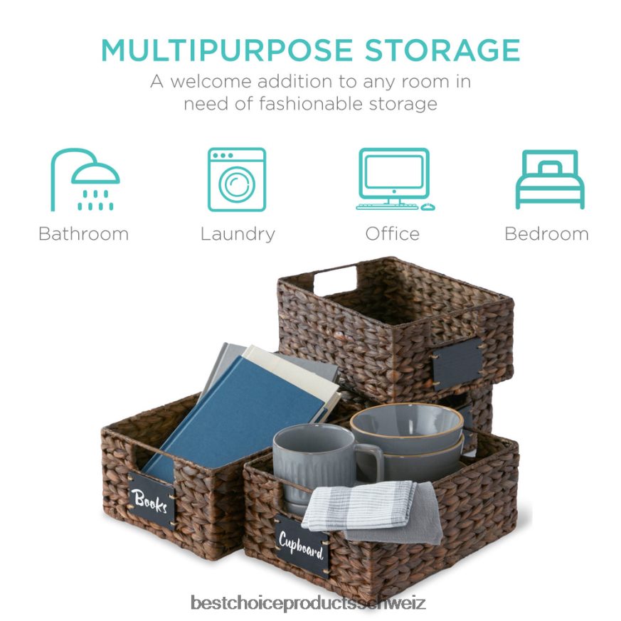 Best Choice Products Set aus 4 Vorratskörben aus Wasserhyazinthe mit Kreidetafel und Marker braun 2JD0221207