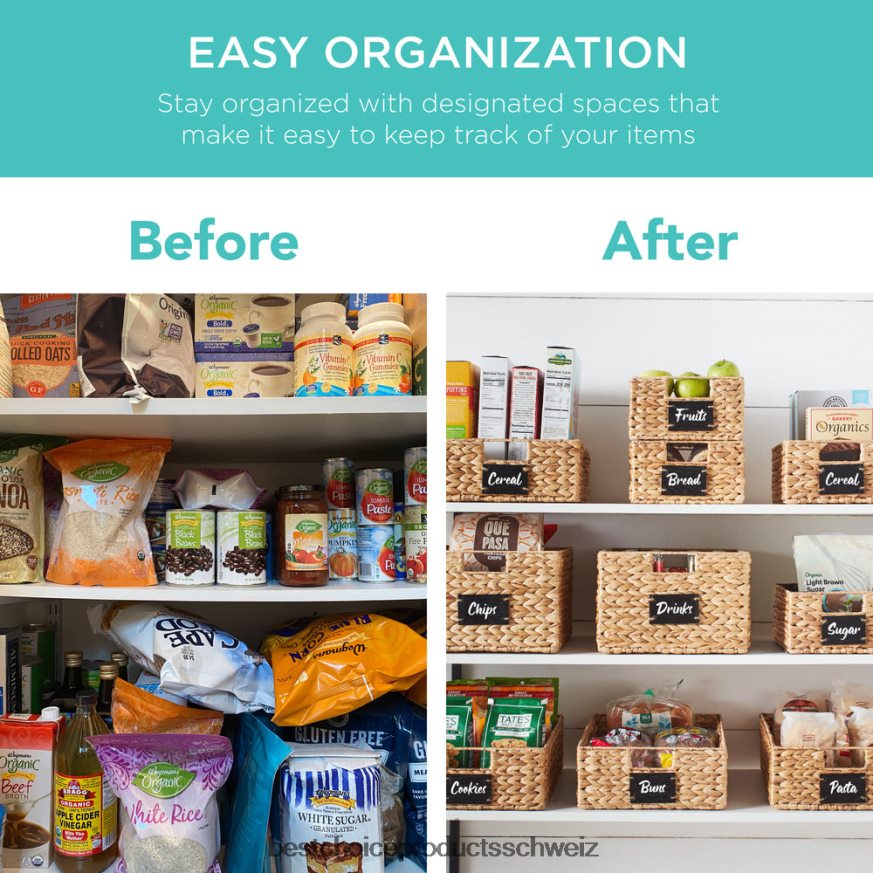 Best Choice Products Set aus 4 Vorratskörben aus Wasserhyazinthe mit Kreidetafel und Marker natürlich 2JD0221206