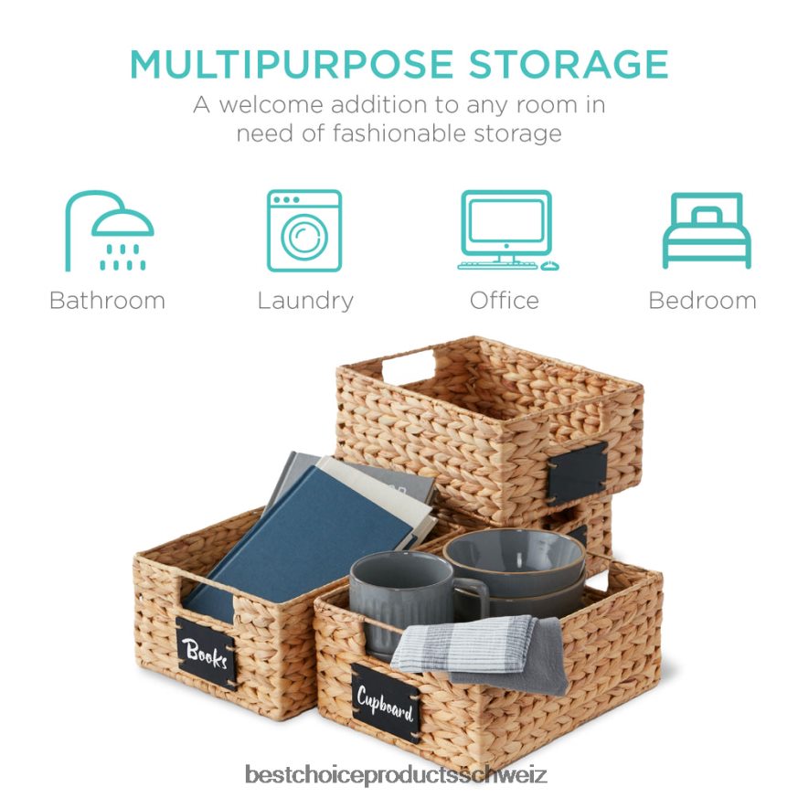 Best Choice Products Set aus 4 Vorratskörben aus Wasserhyazinthe mit Kreidetafel und Marker natürlich 2JD0221206