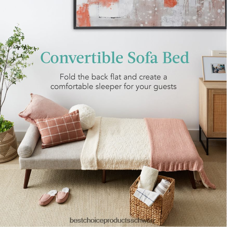 Best Choice Products Stoffgepolsterter Cabrio-Futon mit abgerundeten Armlehnen, 2 Getränkehalter Sand 2JD022684