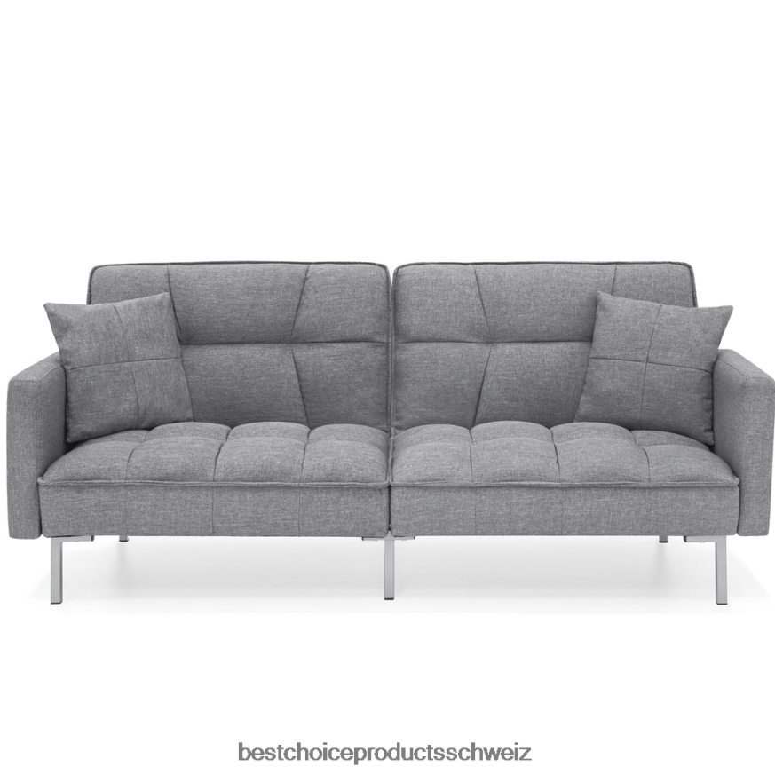Best Choice Products Umwandelbarer getufteter Leinen-Futon mit 2 weichen Kissen, geteilte Rückenlehne dunkelgrau 2JD022634
