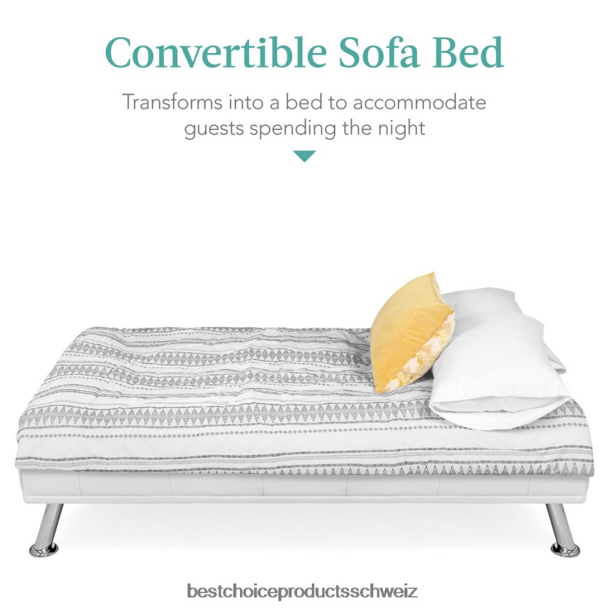 Best Choice Products Umwandelbares Futon-Schlafsofa mit Kunstlederpolsterung und 2 Getränkehaltern Weiß 2JD022628