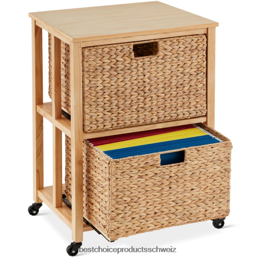 Best Choice Products Vertikaler Aktenschrank mit Gummibaumrahmen und feststellbaren Lenkrollen natürlich 2JD022392