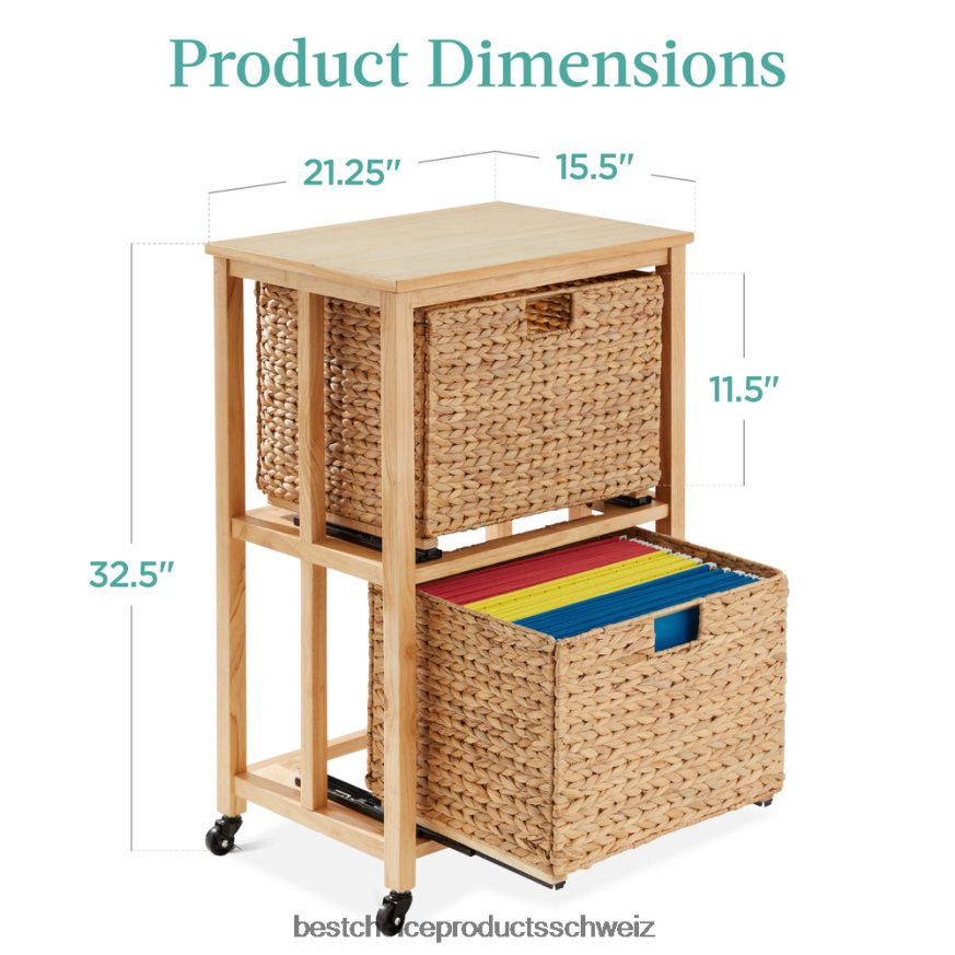 Best Choice Products Vertikaler Aktenschrank mit Gummibaumrahmen und feststellbaren Lenkrollen natürlich 2JD022392