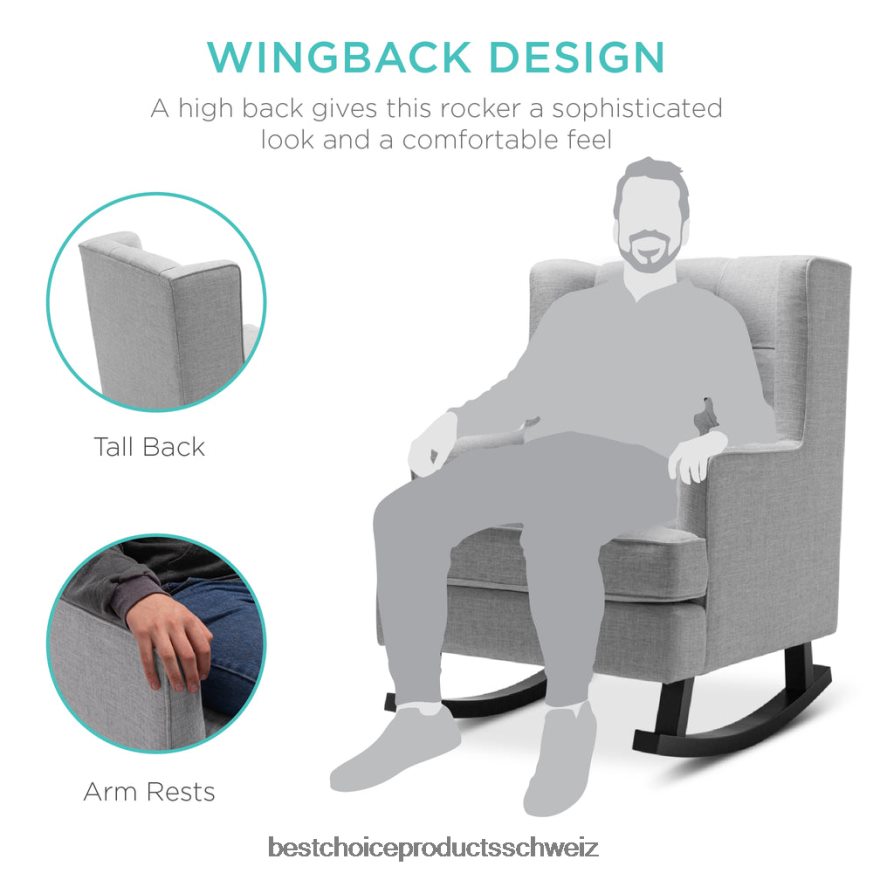 Best Choice Products gepolsterter, gepolsterter Ohrenschaukelstuhl grau 2JD0221226