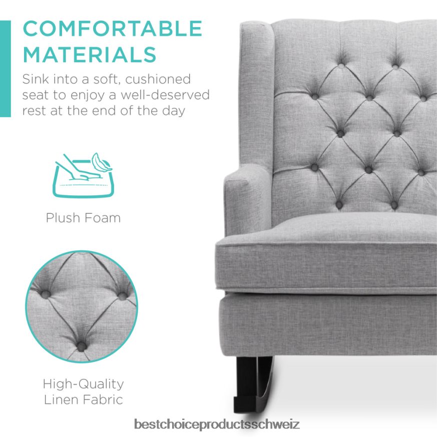 Best Choice Products gepolsterter, gepolsterter Ohrenschaukelstuhl grau 2JD0221226