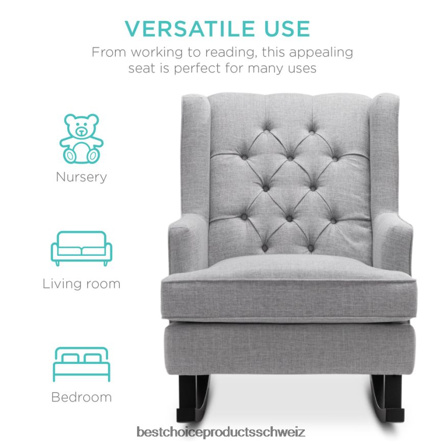 Best Choice Products gepolsterter, gepolsterter Ohrenschaukelstuhl grau 2JD0221226