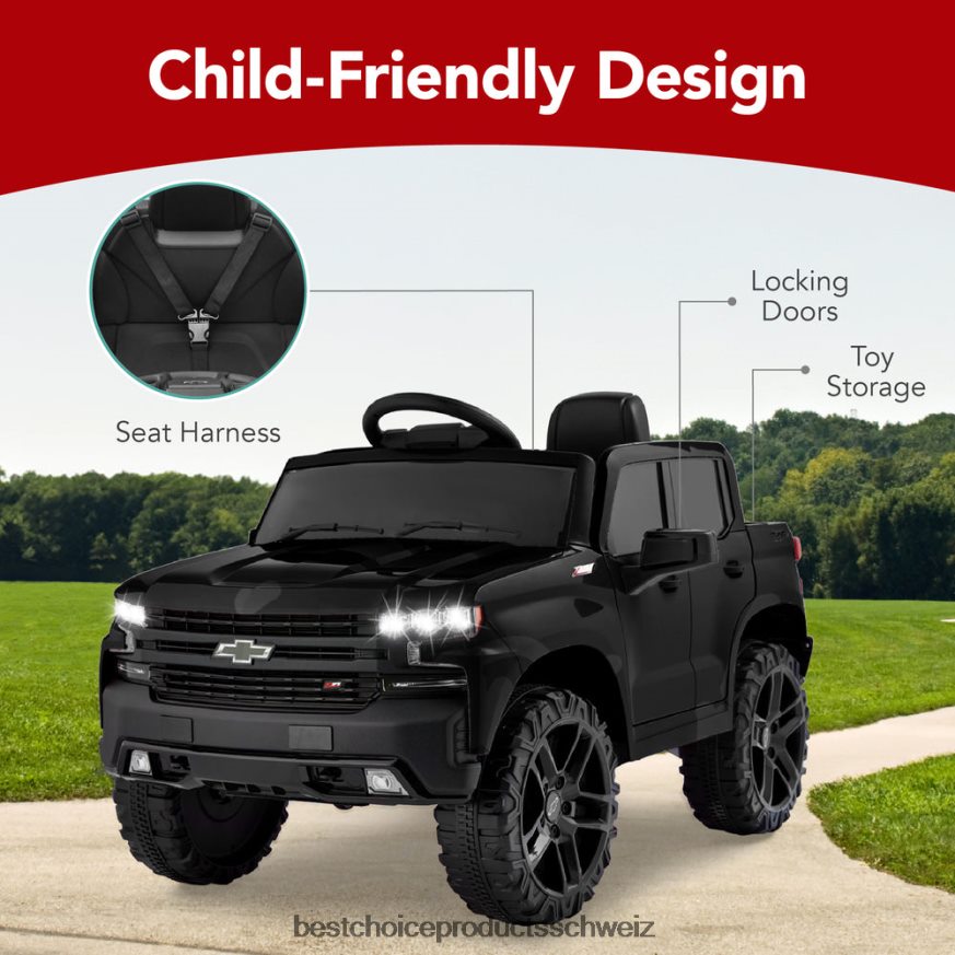 Best Choice Products 12V lizenzierter Chevrolet Silverado Ride-on-Truck mit Eltern-Fernbedienung Schwarz 2JD022565