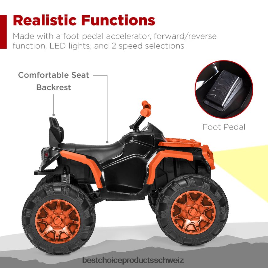 Best Choice Products 12-V-4-Rad-Quad-ATV-Kinderauto zum Aufsitzen mit maximal 6,0 km/h, Bluetooth und Scheinwerfern orange 2JD022498