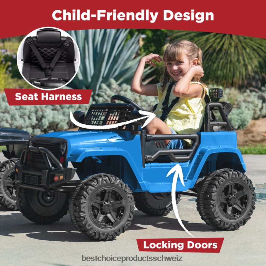 Best Choice Products 12-V-Aufsitz-LKW für Kinder mit Elternfernbedienung und Federung hellblau 2JD022491