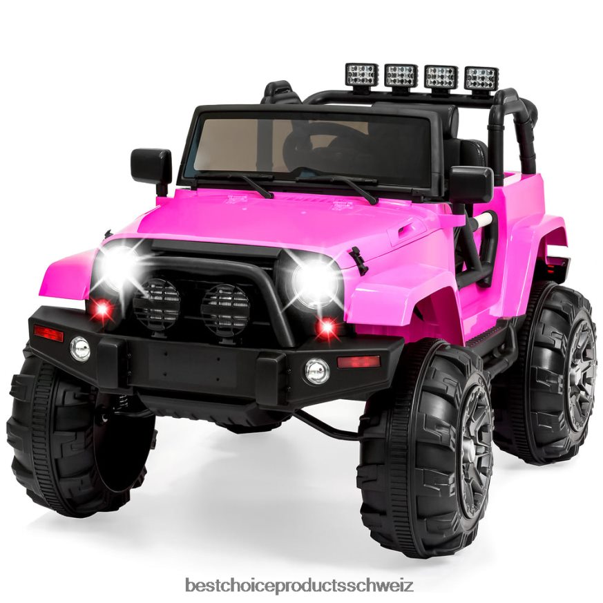 Best Choice Products 12-V-Kinder-Aufsitz-LKW-Autospielzeug mit 3 Geschwindigkeiten, LED, Fernbedienung, Bluetooth Rosa 2JD022531