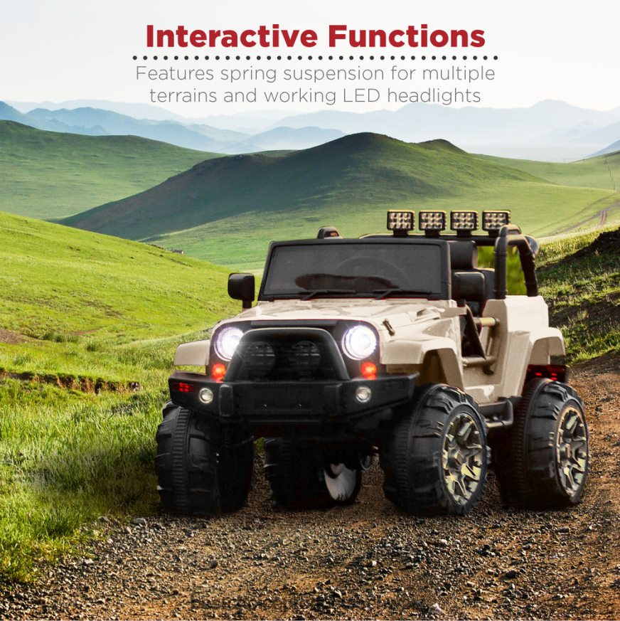 Best Choice Products 12-V-Kinder-Aufsitz-LKW-Autospielzeug mit 3 Geschwindigkeiten, LED, Fernbedienung, Bluetooth bräunen 2JD022537