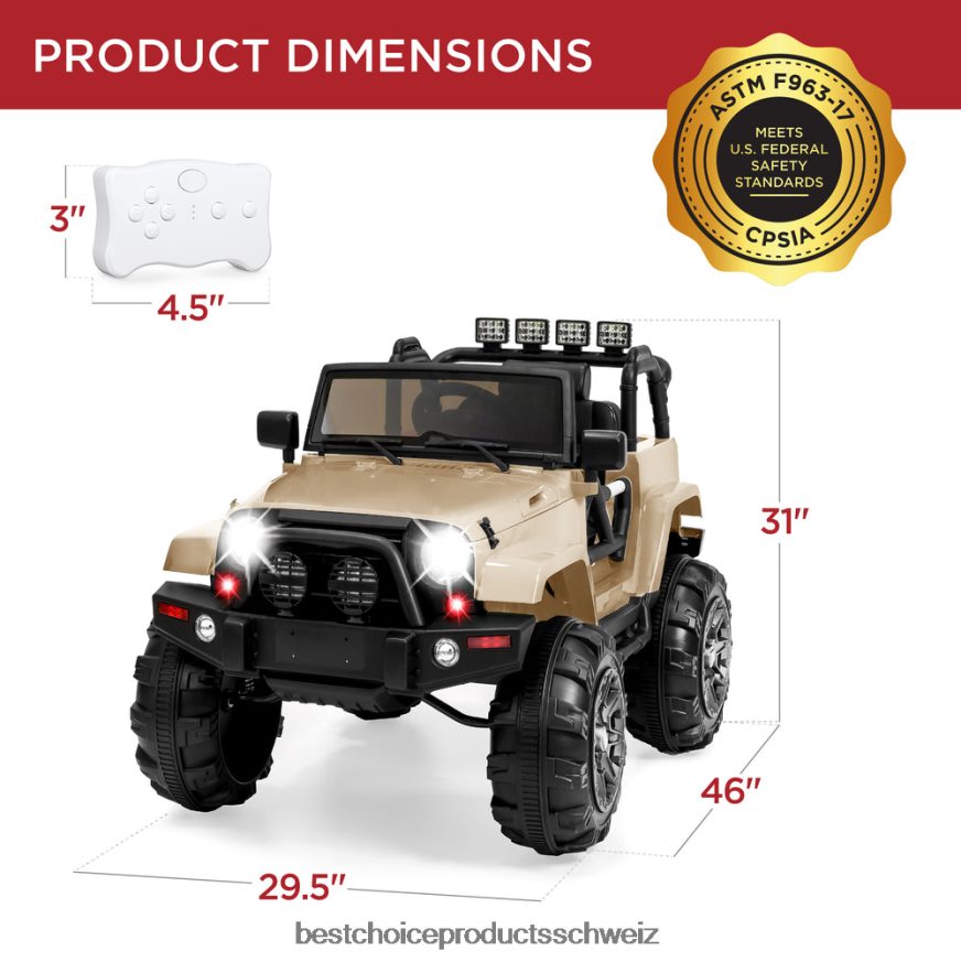 Best Choice Products 12-V-Kinder-Aufsitz-LKW-Autospielzeug mit 3 Geschwindigkeiten, LED, Fernbedienung, Bluetooth bräunen 2JD022537