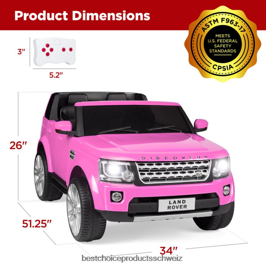 Best Choice Products 12-V-Zweisitzer, lizenzierter Land Rover zum Aufsitzen, mit Eltern-Fernbedienung Rosa 2JD022316