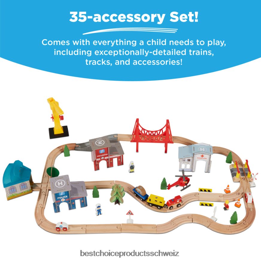 Best Choice Products 35-teiliger Eisenbahntisch, großes Mehrzweck-Spielset mit umkehrbarer Tischplatte Mehrfarbig 2JD022483