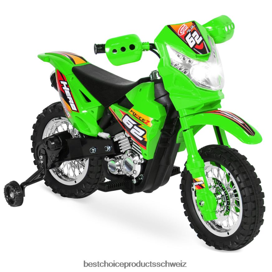 Best Choice Products 6-V-Elektro-Aufsitzmotorrad für Kinder mit Stützrädern, Lichtern und Musik Grün 2JD022518