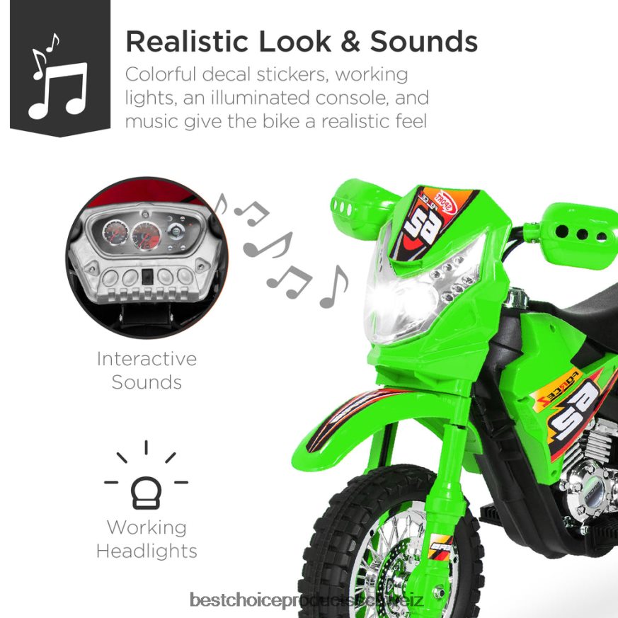 Best Choice Products 6-V-Elektro-Aufsitzmotorrad für Kinder mit Stützrädern, Lichtern und Musik Grün 2JD022518