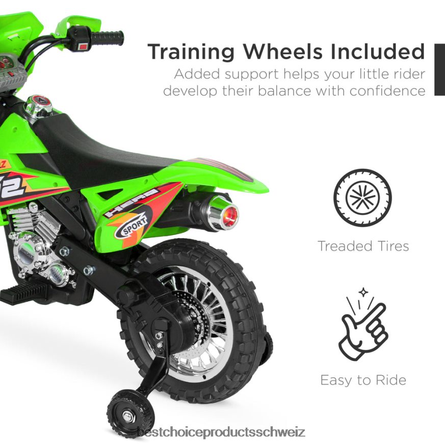 Best Choice Products 6-V-Elektro-Aufsitzmotorrad für Kinder mit Stützrädern, Lichtern und Musik Grün 2JD022518