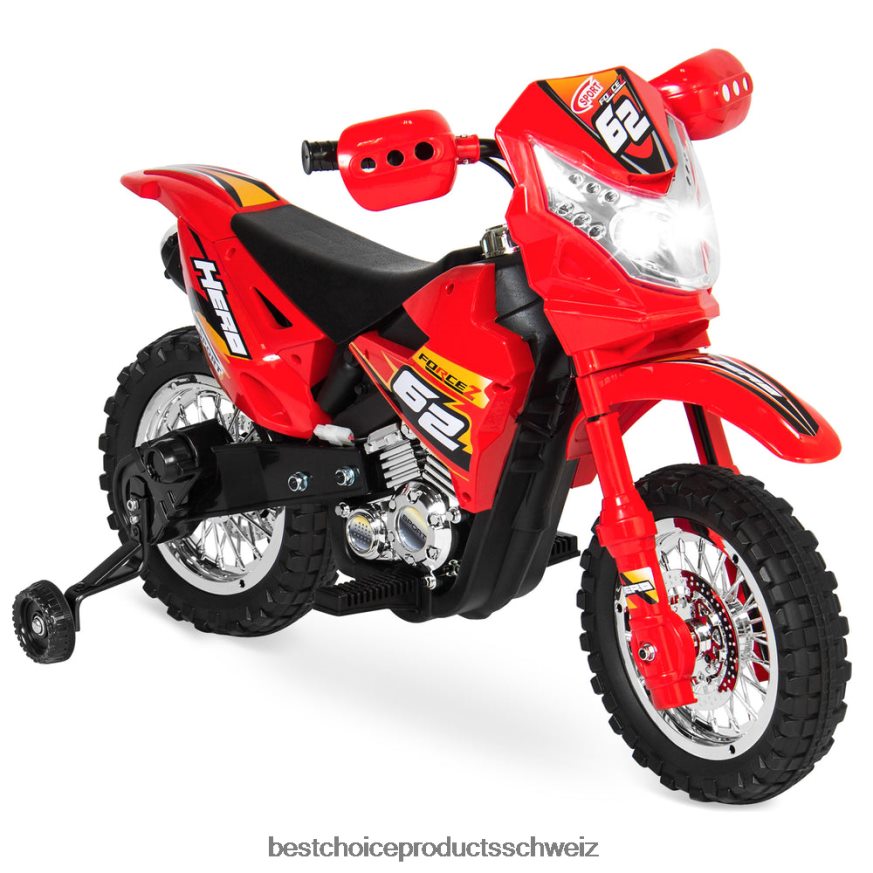 Best Choice Products 6-V-Elektro-Aufsitzmotorrad für Kinder mit Stützrädern, Lichtern und Musik Rot 2JD022517