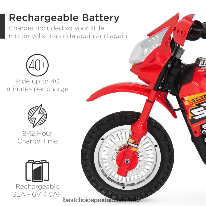 Best Choice Products 6-V-Elektro-Aufsitzmotorrad für Kinder mit Stützrädern, Lichtern und Musik Rot 2JD022517