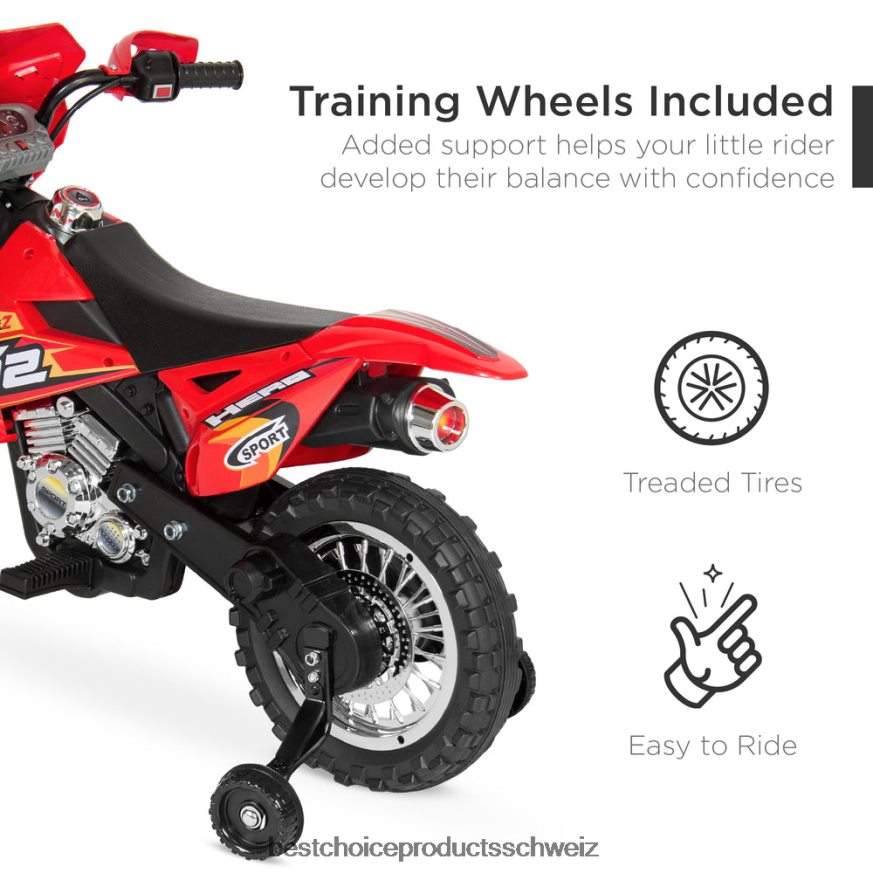 Best Choice Products 6-V-Elektro-Aufsitzmotorrad für Kinder mit Stützrädern, Lichtern und Musik Rot 2JD022517