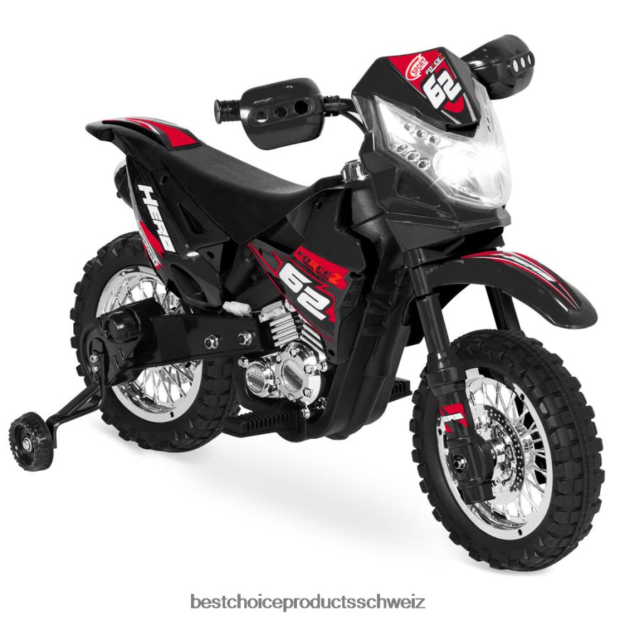 Best Choice Products 6-V-Elektro-Aufsitzmotorrad für Kinder mit Stützrädern, Lichtern und Musik Schwarz 2JD022520