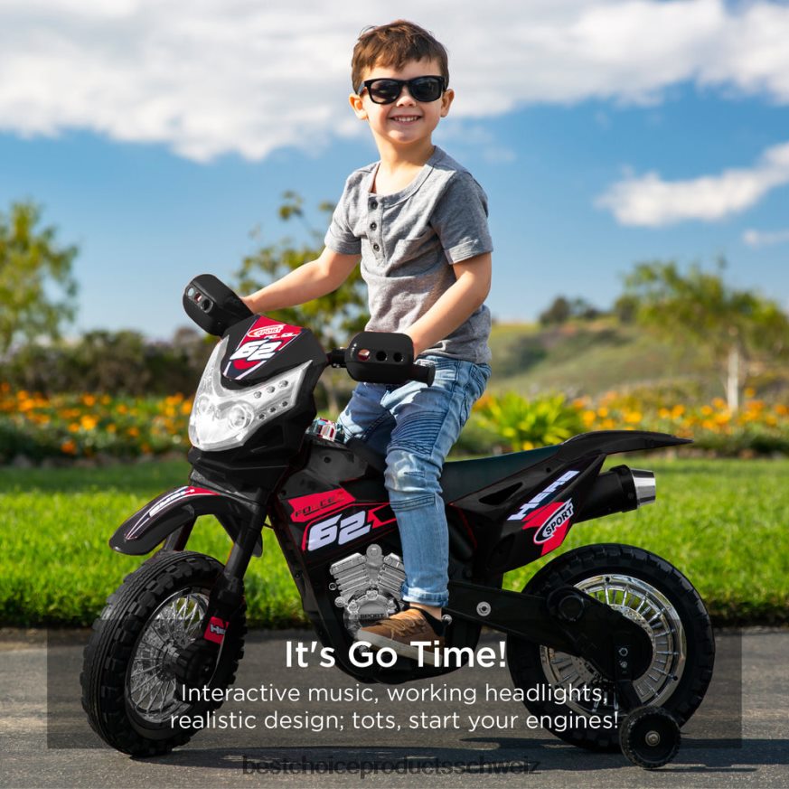 Best Choice Products 6-V-Elektro-Aufsitzmotorrad für Kinder mit Stützrädern, Lichtern und Musik Schwarz 2JD022520