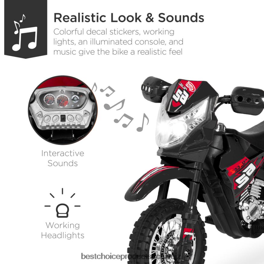 Best Choice Products 6-V-Elektro-Aufsitzmotorrad für Kinder mit Stützrädern, Lichtern und Musik Schwarz 2JD022520