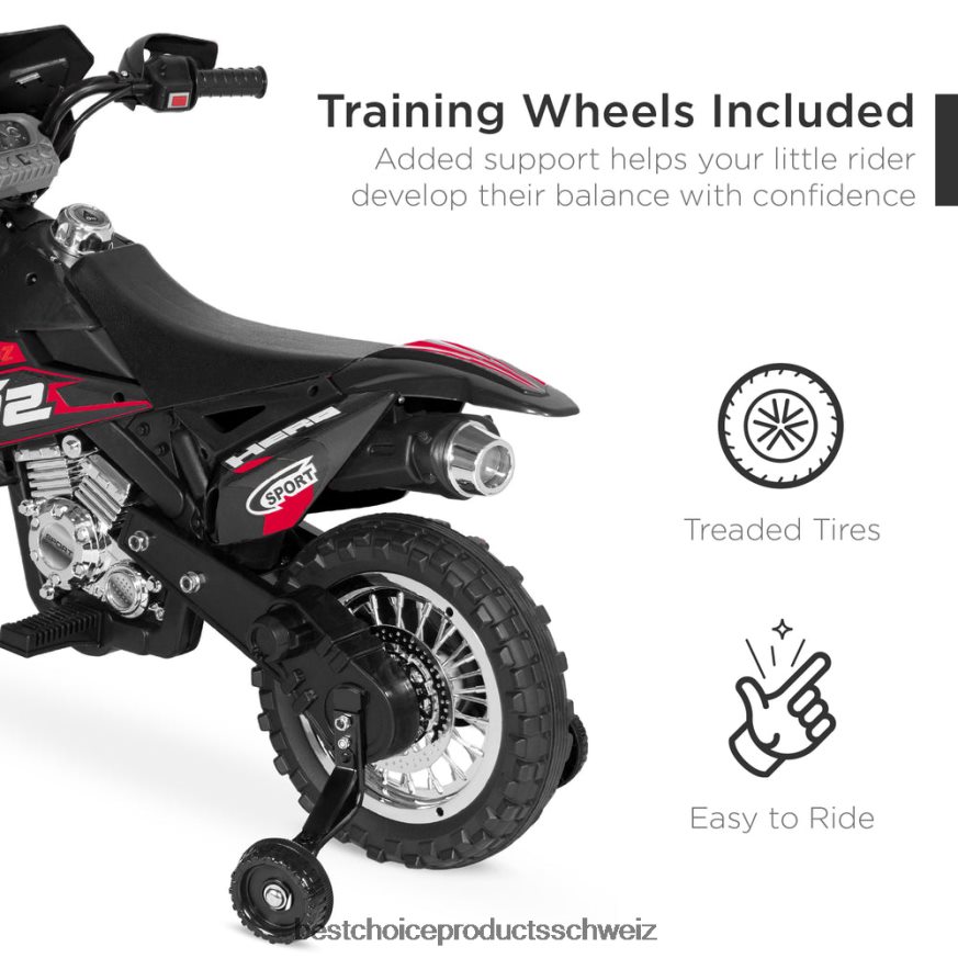 Best Choice Products 6-V-Elektro-Aufsitzmotorrad für Kinder mit Stützrädern, Lichtern und Musik Schwarz 2JD022520