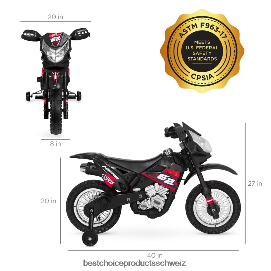 Best Choice Products 6-V-Elektro-Aufsitzmotorrad für Kinder mit Stützrädern, Lichtern und Musik Schwarz 2JD022520