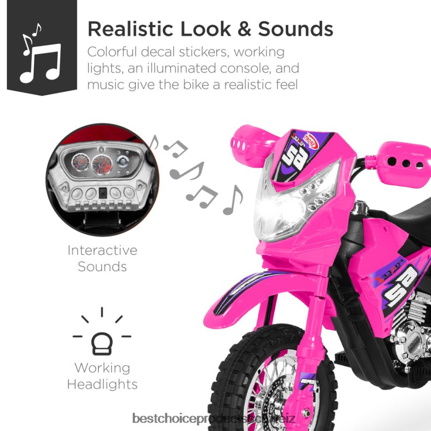 Best Choice Products 6-V-Elektro-Aufsitzmotorrad für Kinder mit Stützrädern, Lichtern und Musik heißes Rosa 2JD022522