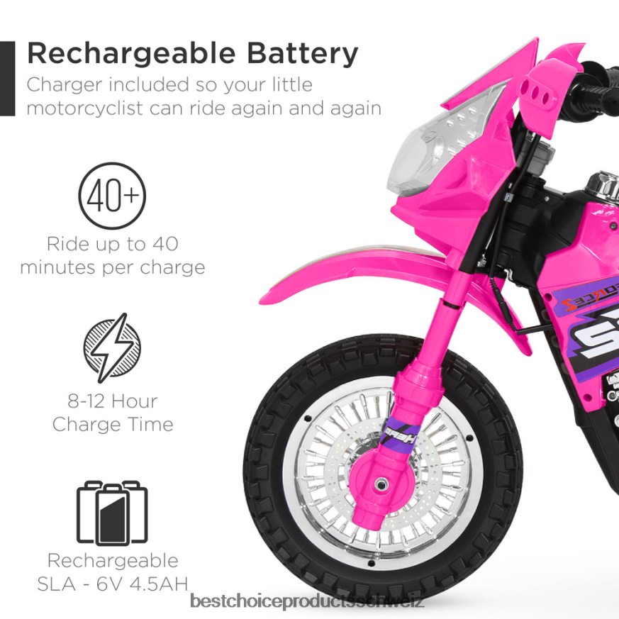 Best Choice Products 6-V-Elektro-Aufsitzmotorrad für Kinder mit Stützrädern, Lichtern und Musik heißes Rosa 2JD022522